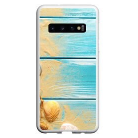 Чехол для Samsung Galaxy S10 с принтом ПИРС 2 в Новосибирске, Силикон | Область печати: задняя сторона чехла, без боковых панелей | Тематика изображения на принте: дерево | лето | море | песок | пирс | пляж | ракушки