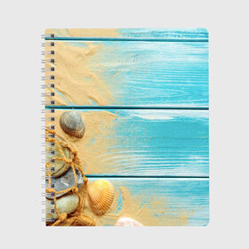 Тетрадь с принтом ПИРС 2 в Новосибирске, 100% бумага | 48 листов, плотность листов — 60 г/м2, плотность картонной обложки — 250 г/м2. Листы скреплены сбоку удобной пружинной спиралью. Уголки страниц и обложки скругленные. Цвет линий — светло-серый
 | дерево | лето | море | песок | пирс | пляж | ракушки