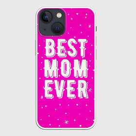 Чехол для iPhone 13 mini с принтом Лучшая мама в Новосибирске,  |  | best | ever | mom | звезды | лучшая | мама | розовый | снежинки | фуксия | ярко