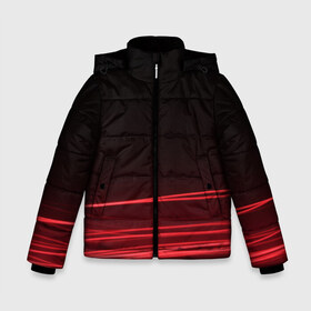 Зимняя куртка для мальчиков 3D с принтом Красное и Черное в Новосибирске, ткань верха — 100% полиэстер; подклад — 100% полиэстер, утеплитель — 100% полиэстер | длина ниже бедра, удлиненная спинка, воротник стойка и отстегивающийся капюшон. Есть боковые карманы с листочкой на кнопках, утяжки по низу изделия и внутренний карман на молнии. 

Предусмотрены светоотражающий принт на спинке, радужный светоотражающий элемент на пуллере молнии и на резинке для утяжки | красный цвет | линия | неон | свет | текстура | черный и красный