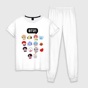 Женская пижама хлопок с принтом BTS / BT21 в Новосибирске, 100% хлопок | брюки и футболка прямого кроя, без карманов, на брюках мягкая резинка на поясе и по низу штанин | bangtan sonyeondan | bts | bts love. | kpop | битиэс | бтс | кпоп | фанфик бтс | чон чонгук