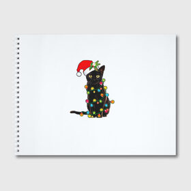 Альбом для рисования с принтом Новогодний кот в Новосибирске, 100% бумага
 | матовая бумага, плотность 200 мг. | Тематика изображения на принте: 2021 | белка | гирлянда | год быка | дед мороз | елка | енот | кот | котик | лиса | маска | неон | новогодний кот | новогодняя | новый год | олень | праздник | радуга | рождество | с новым годом | санта