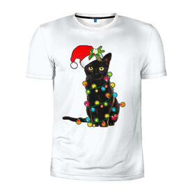 Мужская футболка 3D спортивная с принтом Новогодний кот в Новосибирске, 100% полиэстер с улучшенными характеристиками | приталенный силуэт, круглая горловина, широкие плечи, сужается к линии бедра | 2021 | белка | гирлянда | год быка | дед мороз | елка | енот | кот | котик | лиса | маска | неон | новогодний кот | новогодняя | новый год | олень | праздник | радуга | рождество | с новым годом | санта