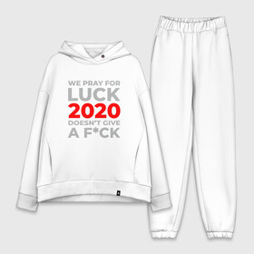 Женский костюм хлопок Oversize с принтом 2020 Pray For Luck в Новосибирске,  |  | Тематика изображения на принте: 2020 | 2021 | coronavirus | covid | covid 19 | covid19 | new year | вирус | год | грипп | дед мороз | заражение | зима | карантин | клаус | корона | коронавирус | маска | новый год | пандемия | праздник | самоизоляция | санта