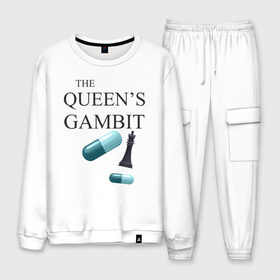 Мужской костюм хлопок с принтом the queens gambit в Новосибирске, 100% хлопок | на свитшоте круглая горловина, мягкая резинка по низу. Брюки заужены к низу, на них два вида карманов: два “обычных” по бокам и два объемных, с клапанами, расположенные ниже линии бедра. Брюки с мягкой трикотажной резинкой на поясе и по низу штанин. В поясе для дополнительного комфорта — широкие завязки | the queens gambit | нетфликс | сериал | ход королевы