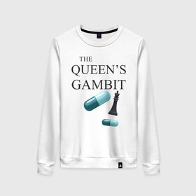 Женский свитшот хлопок с принтом the queens gambit в Новосибирске, 100% хлопок | прямой крой, круглый вырез, на манжетах и по низу широкая трикотажная резинка  | the queens gambit | нетфликс | сериал | ход королевы