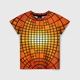 Детская футболка 3D с принтом Сфера в Новосибирске, 100% гипоаллергенный полиэфир | прямой крой, круглый вырез горловины, длина до линии бедер, чуть спущенное плечо, ткань немного тянется | квадраты | красный | оранжевый | текстура | шар