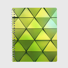 Тетрадь с принтом Зелёные треугольники в Новосибирске, 100% бумага | 48 листов, плотность листов — 60 г/м2, плотность картонной обложки — 250 г/м2. Листы скреплены сбоку удобной пружинной спиралью. Уголки страниц и обложки скругленные. Цвет линий — светло-серый
 | геометрия | зелёный | текстура | треугольники | фигуры