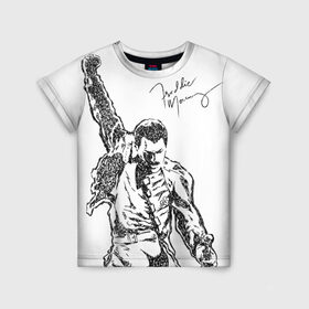 Детская футболка 3D с принтом Freddie Mercury в Новосибирске, 100% гипоаллергенный полиэфир | прямой крой, круглый вырез горловины, длина до линии бедер, чуть спущенное плечо, ткань немного тянется | Тематика изображения на принте: freddie mercury | queen | автограф | квин | фредди меркьюри