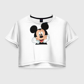 Женская футболка Crop-top 3D с принтом Футболка с Микки Маусом в Новосибирске, 100% полиэстер | круглая горловина, длина футболки до линии талии, рукава с отворотами | disney | белая футболка