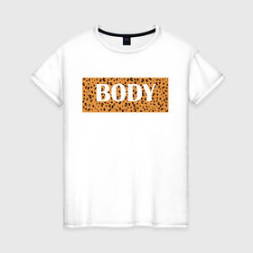 Женская футболка хлопок с принтом Леопард в Новосибирске, 100% хлопок | прямой крой, круглый вырез горловины, длина до линии бедер, слегка спущенное плечо | гепард | леопард | надпись | пятна | узоры