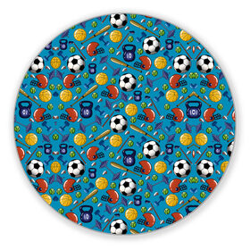 Коврик для мышки круглый с принтом СПОРТ в Новосибирске, резина и полиэстер | круглая форма, изображение наносится на всю лицевую часть | бейсбол | гиря | спорт | футбол | футбольный мяч | штанга