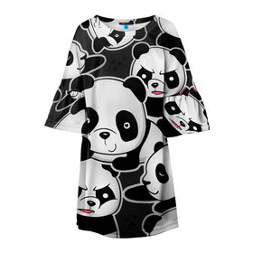 Детское платье 3D с принтом Смешные панды в Новосибирске, 100% полиэстер | прямой силуэт, чуть расширенный к низу. Круглая горловина, на рукавах — воланы | Тематика изображения на принте: животные | медведи | мишки | мультяшки | смешные панды