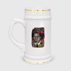 Кружка пивная с принтом Jean Michel Basquiat в Новосибирске,  керамика (Материал выдерживает высокую температуру, стоит избегать резкого перепада температур) |  объем 630 мл | Тематика изображения на принте: art | eyes | guy | jean michel basquiat | глаза | жан мишель баския | искусство | парень
