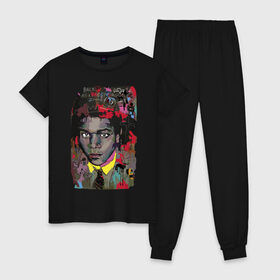 Женская пижама хлопок с принтом Jean Michel Basquiat в Новосибирске, 100% хлопок | брюки и футболка прямого кроя, без карманов, на брюках мягкая резинка на поясе и по низу штанин | art | eyes | guy | jean michel basquiat | глаза | жан мишель баския | искусство | парень
