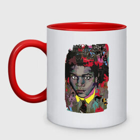 Кружка двухцветная с принтом Jean Michel Basquiat в Новосибирске, керамика | объем — 330 мл, диаметр — 80 мм. Цветная ручка и кайма сверху, в некоторых цветах — вся внутренняя часть | Тематика изображения на принте: art | eyes | guy | jean michel basquiat | глаза | жан мишель баския | искусство | парень
