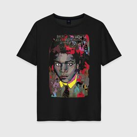 Женская футболка хлопок Oversize с принтом Jean Michel Basquiat в Новосибирске, 100% хлопок | свободный крой, круглый ворот, спущенный рукав, длина до линии бедер
 | art | eyes | guy | jean michel basquiat | глаза | жан мишель баския | искусство | парень