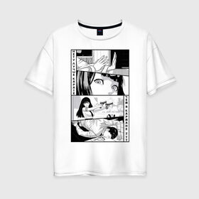 Женская футболка хлопок Oversize с принтом Карате в Новосибирске, 100% хлопок | свободный крой, круглый ворот, спущенный рукав, длина до линии бедер
 | графика | карате | комикс | манга | япония