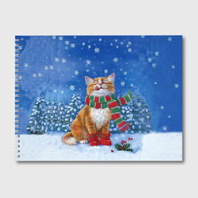 Альбом для рисования с принтом Cat New Year в Новосибирске, 100% бумага
 | матовая бумага, плотность 200 мг. | Тематика изображения на принте: 2021 | santa | белка | гирлянда | год быка | дед мороз | елка | енот | зверь | кот | котейка | котик | кошак | лиса | мальчик | маска | неон | новогодняя | новый год | олень | пингвин | праздник | радуга | ребенку