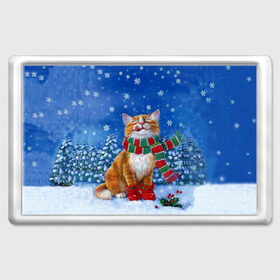 Магнит 45*70 с принтом Cat New Year в Новосибирске, Пластик | Размер: 78*52 мм; Размер печати: 70*45 | 2021 | santa | белка | гирлянда | год быка | дед мороз | елка | енот | зверь | кот | котейка | котик | кошак | лиса | мальчик | маска | неон | новогодняя | новый год | олень | пингвин | праздник | радуга | ребенку