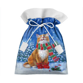 Подарочный 3D мешок с принтом Cat New Year в Новосибирске, 100% полиэстер | Размер: 29*39 см | 2021 | santa | белка | гирлянда | год быка | дед мороз | елка | енот | зверь | кот | котейка | котик | кошак | лиса | мальчик | маска | неон | новогодняя | новый год | олень | пингвин | праздник | радуга | ребенку
