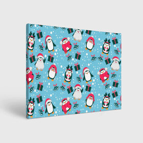 Холст прямоугольный с принтом Новогодние Пингвины в Новосибирске, 100% ПВХ |  | 2021 | белка | гирлянда | год быка | дед мороз | детская | дочка | елка | енот | кот | котик | лиса | маска | милая | неон | новогодняя | новый год | олень | паттерн | пингвин | подарок | праздник | радуга