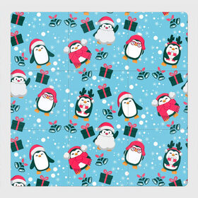 Магнитный плакат 3Х3 с принтом Новогодние Пингвины в Новосибирске, Полимерный материал с магнитным слоем | 9 деталей размером 9*9 см | 2021 | белка | гирлянда | год быка | дед мороз | детская | дочка | елка | енот | кот | котик | лиса | маска | милая | неон | новогодняя | новый год | олень | паттерн | пингвин | подарок | праздник | радуга