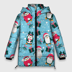 Женская зимняя куртка 3D с принтом Новогодние Пингвины в Новосибирске, верх — 100% полиэстер; подкладка — 100% полиэстер; утеплитель — 100% полиэстер | длина ниже бедра, силуэт Оверсайз. Есть воротник-стойка, отстегивающийся капюшон и ветрозащитная планка. 

Боковые карманы с листочкой на кнопках и внутренний карман на молнии | 2021 | белка | гирлянда | год быка | дед мороз | детская | дочка | елка | енот | кот | котик | лиса | маска | милая | неон | новогодняя | новый год | олень | паттерн | пингвин | подарок | праздник | радуга