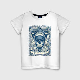 Детская футболка хлопок с принтом Пиратская картина в Новосибирске, 100% хлопок | круглый вырез горловины, полуприлегающий силуэт, длина до линии бедер | арт | вектор | гот | готический рисунок | готическое | перо | перья | пират | пиратская картина | повязка | рисунок | синий | череп