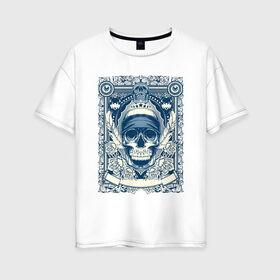 Женская футболка хлопок Oversize с принтом Пиратская картина в Новосибирске, 100% хлопок | свободный крой, круглый ворот, спущенный рукав, длина до линии бедер
 | арт | вектор | гот | готический рисунок | готическое | перо | перья | пират | пиратская картина | повязка | рисунок | синий | череп