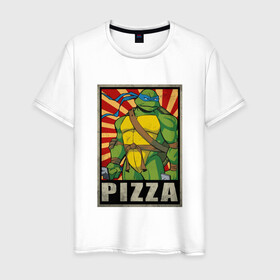 Мужская футболка хлопок с принтом Pizza Turtles в Новосибирске, 100% хлопок | прямой крой, круглый вырез горловины, длина до линии бедер, слегка спущенное плечо. | donatello | leonardo | michelangelo | ninja | raphael | turtles | воин | донателло | животные | карате | комикс | комиксы | крэнг | леонардо | микеланджело | мультфильм | мутант | мутанты | ниндзя | пицца | рафаэль | сплинтер