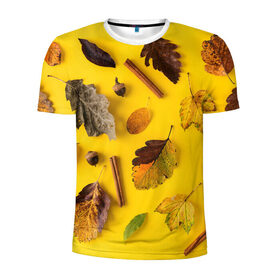 Мужская футболка 3D спортивная с принтом Гербарий в Новосибирске, 100% полиэстер с улучшенными характеристиками | приталенный силуэт, круглая горловина, широкие плечи, сужается к линии бедра | Тематика изображения на принте: гербарий | жёлтый | листья | осень