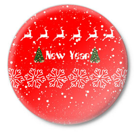 Значок с принтом Happy New Year в Новосибирске,  металл | круглая форма, металлическая застежка в виде булавки | Тематика изображения на принте: 