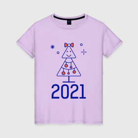 Женская футболка хлопок с принтом Новогодняя елка 2021 в Новосибирске, 100% хлопок | прямой крой, круглый вырез горловины, длина до линии бедер, слегка спущенное плечо | 