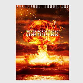 Скетчбук с принтом Never forget 2020 в Новосибирске, 100% бумага
 | 48 листов, плотность листов — 100 г/м2, плотность картонной обложки — 250 г/м2. Листы скреплены сверху удобной пружинной спиралью | Тематика изображения на принте: 2020 | never forget | взрыв | огонь | ядерный гриб