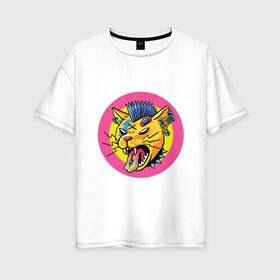 Женская футболка хлопок Oversize с принтом Кот хипстер в Новосибирске, 100% хлопок | свободный крой, круглый ворот, спущенный рукав, длина до линии бедер
 | арт | дикий кот | кот | кот панк | кошка | панк | рисунок | хипстер