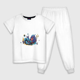 Детская пижама хлопок с принтом Мечтательная рыба в Новосибирске, 100% хлопок |  брюки и футболка прямого кроя, без карманов, на брюках мягкая резинка на поясе и по низу штанин
 | Тематика изображения на принте: аквариум | арт | космос | мечта | мечтатель | невесомость | парение | рисунок | рыба | художник
