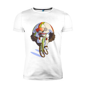 Мужская футболка хлопок Slim с принтом Безумный велосипедист в Новосибирске, 92% хлопок, 8% лайкра | приталенный силуэт, круглый вырез ворота, длина до линии бедра, короткий рукав | арт | велосипед | велосипедист | обезьяна | рисунок | спортсмен