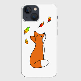 Чехол для iPhone 13 mini с принтом Лиса С Листиками в Новосибирске,  |  | лиса | листики | листья | лисы | оранжевая лиса | осенняя лиса | осень