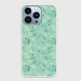 Чехол для iPhone 13 Pro с принтом Гербарий в Новосибирске,  |  | blue | dried flowers | flowers | fruits | leaves | pattern | seeds | листья | плоды | семена | сухоцветы | узор | цветы