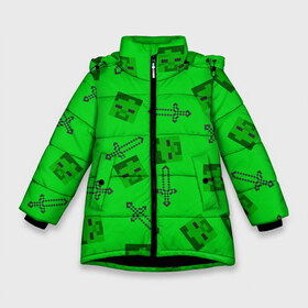 Зимняя куртка для девочек 3D с принтом Minecraft в Новосибирске, ткань верха — 100% полиэстер; подклад — 100% полиэстер, утеплитель — 100% полиэстер. | длина ниже бедра, удлиненная спинка, воротник стойка и отстегивающийся капюшон. Есть боковые карманы с листочкой на кнопках, утяжки по низу изделия и внутренний карман на молнии. 

Предусмотрены светоотражающий принт на спинке, радужный светоотражающий элемент на пуллере молнии и на резинке для утяжки. | creeper | minecraft | блок | игра | крипер | майнкрафт | победитель | приключения