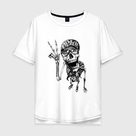 Мужская футболка хлопок Oversize с принтом Скелет в Новосибирске, 100% хлопок | свободный крой, круглый ворот, “спинка” длиннее передней части | Тематика изображения на принте: арт | весёлый скелет | гот | готика | готическое | зомби | кепка | молодой | очки | рисунок | скелет