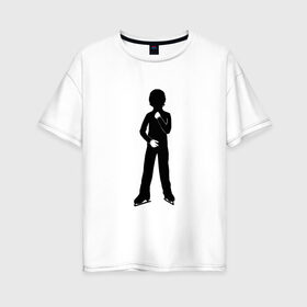 Женская футболка хлопок Oversize с принтом Конькобежец в Новосибирске, 100% хлопок | свободный крой, круглый ворот, спущенный рукав, длина до линии бедер
 | Тематика изображения на принте: коньки | конькобежец | лед | фигурист | фигуристка | фитнес
