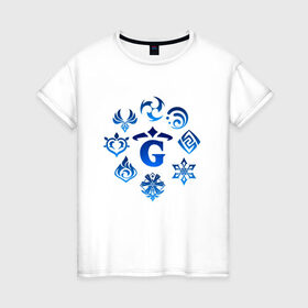 Женская футболка хлопок с принтом GENSHIN IMPACT в Новосибирске, 100% хлопок | прямой крой, круглый вырез горловины, длина до линии бедер, слегка спущенное плечо | game | genshin impact | genshin impact 2020 | аниме. | геншин импакт | геншин импакт карта | игра