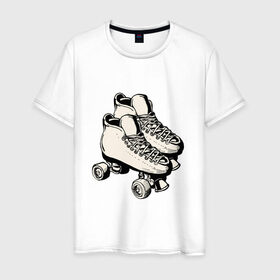 Мужская футболка хлопок с принтом Ролики в Новосибирске, 100% хлопок | прямой крой, круглый вырез горловины, длина до линии бедер, слегка спущенное плечо. | арт | кроссовки | обувь | рисунок | ролики | шнурки