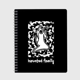 Тетрадь с принтом Haunted Family / Kizaru в Новосибирске, 100% бумага | 48 листов, плотность листов — 60 г/м2, плотность картонной обложки — 250 г/м2. Листы скреплены сбоку удобной пружинной спиралью. Уголки страниц и обложки скругленные. Цвет линий — светло-серый
 | Тематика изображения на принте: born to trap | ghost | haunted family | кизару | хорошая работа олег