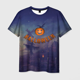 Мужская футболка 3D с принтом Halloween  Pumpkin в Новосибирске, 100% полиэфир | прямой крой, круглый вырез горловины, длина до линии бедер | halloween | halloween  pumpkin | pumpkin | хэллоуин | хэллоуин тыква