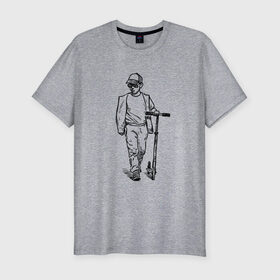 Мужская футболка хлопок Slim с принтом Самокатер в Новосибирске, 92% хлопок, 8% лайкра | приталенный силуэт, круглый вырез ворота, длина до линии бедра, короткий рукав | Тематика изображения на принте: крутой | самокат | чёрно белый