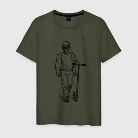 Мужская футболка хлопок с принтом Самокатер в Новосибирске, 100% хлопок | прямой крой, круглый вырез горловины, длина до линии бедер, слегка спущенное плечо. | крутой | самокат | чёрно белый