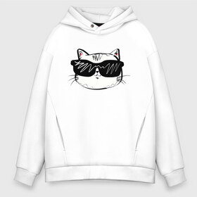 Мужское худи Oversize хлопок с принтом COOL CAT в Новосибирске, френч-терри — 70% хлопок, 30% полиэстер. Мягкий теплый начес внутри —100% хлопок | боковые карманы, эластичные манжеты и нижняя кромка, капюшон на магнитной кнопке | Тематика изображения на принте: cat | киса | киска | кот | коты | котяра | кошечка | кошка | ленивец | лиса | лисичка | очки | панда | с кисой | с котом | с кошечкой | собака